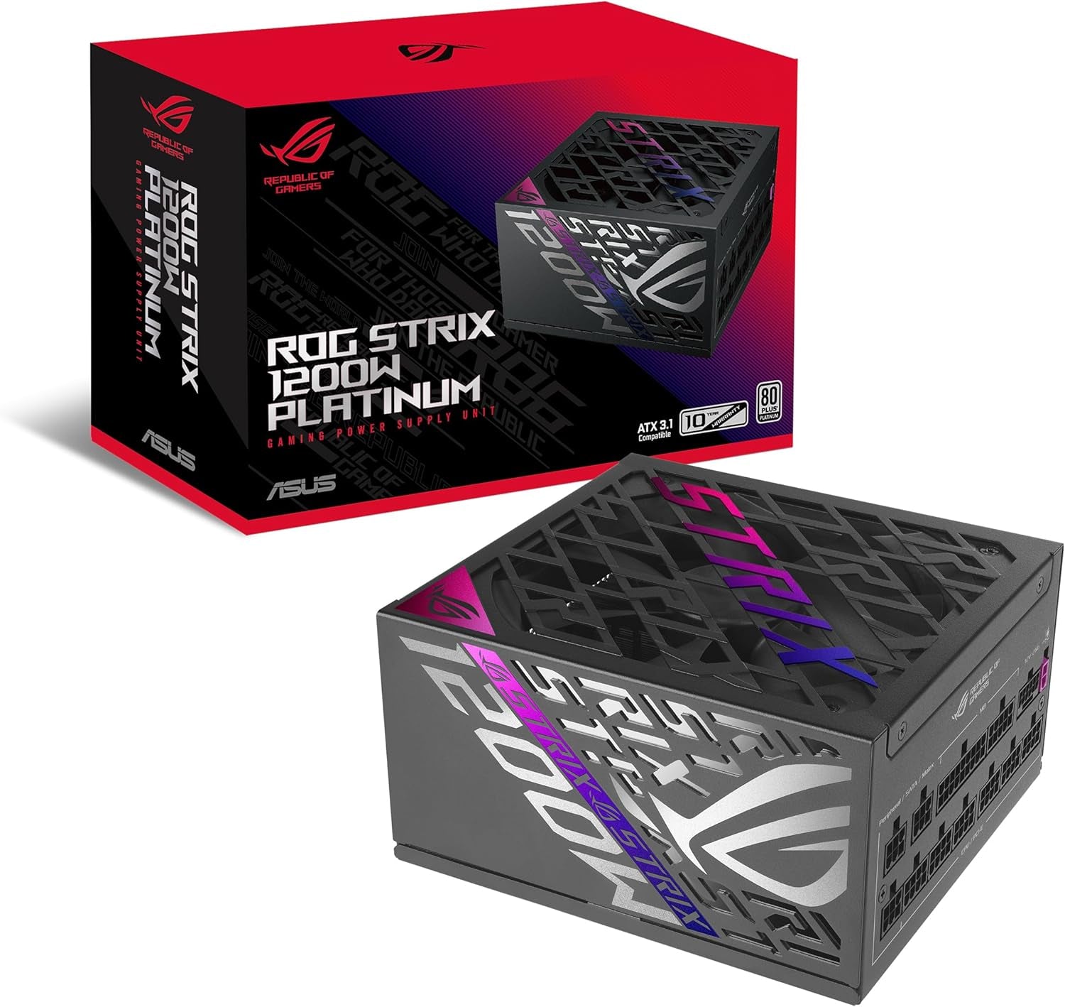 ROG Strix 1200W Platinum (Fully Modular Power Supply, 80 plus Platinum Certified, ATX 3.1, Gan MOSFET, Gpu-First Intelligent Voltage Stabilizer, 10-Year Warranty)