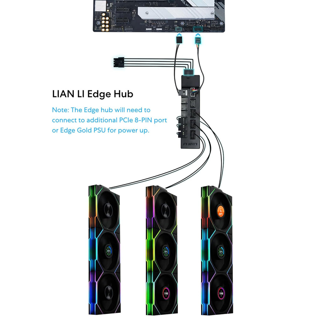 UNI Fan TL LCD Wireless 120 - Triple Pack - Normal Blade (NOT Reverse) - 2.4 Ghz Wireless Signal Control- Daisy-Chain -Customizable Lighting Effects-Controller Included - Black (12TLLCD1W3B)