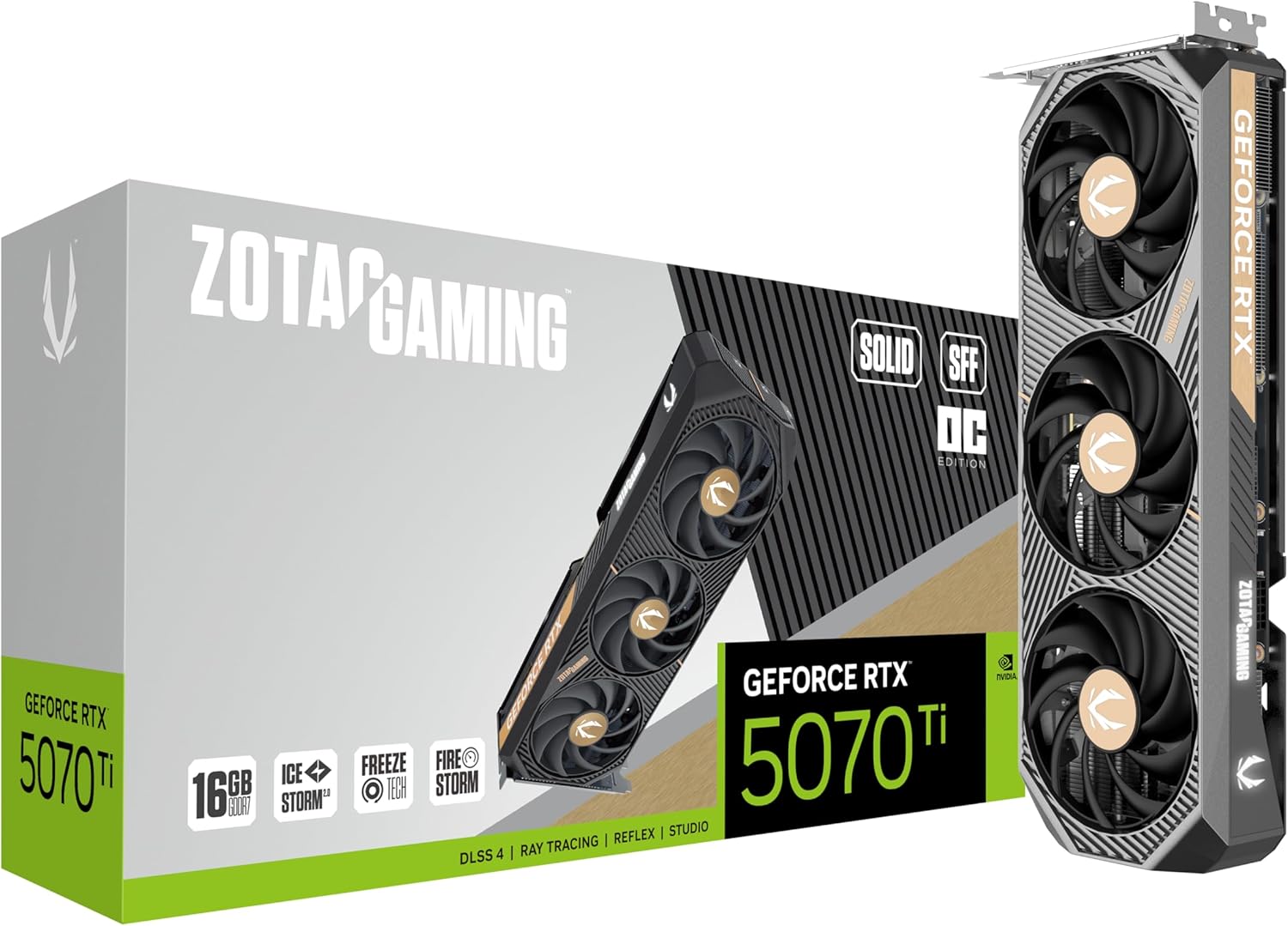 Gaming Geforce RTX 5070 Ti Solid SFF OC DLSS 4 16GB GDDR7 256-Bit 28 Gbps PCIE 5.0 Gaming Graphics Card, Icestorm 2.0 Advanced Cooling, ZT-B50710J3-10P