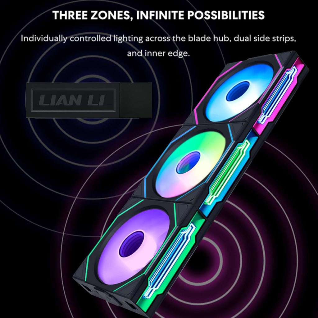 UNI Fan Sl-Infinity Wireless 120 - Triple Pack (Reverse Blade) - 2.4 Ghz Wireless Signal ARGB Fan Control - Double Infinity Mirror - Low Noise - Controller Included - Black (12RSLIN1W3B)