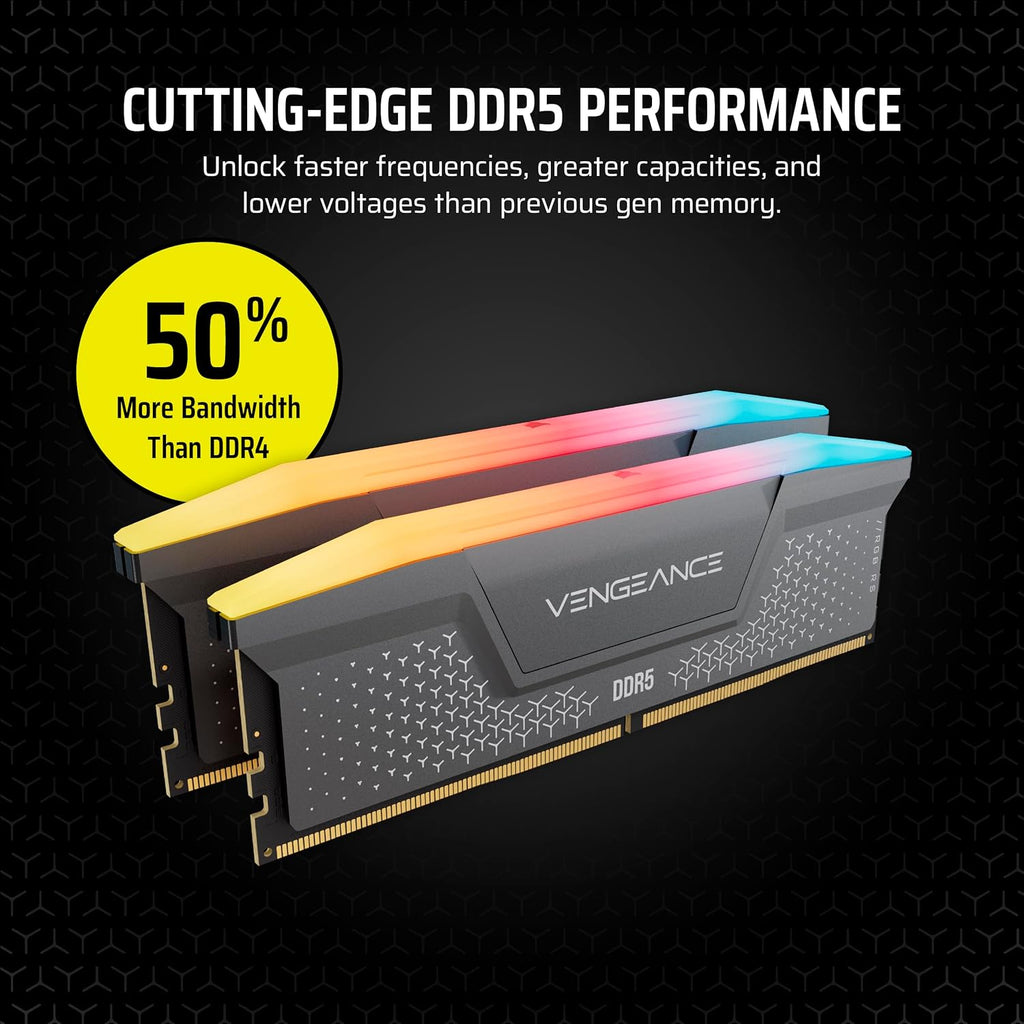 Vengeance RGB RS DDR5 RAM 16GB (2X8Gb) up to 6000Mhz CL36-44-44-96 1.35V AMD EXPO Intel XMP Computer Desktop Memory – Gray (CMG16GX5M2E6000Z36)