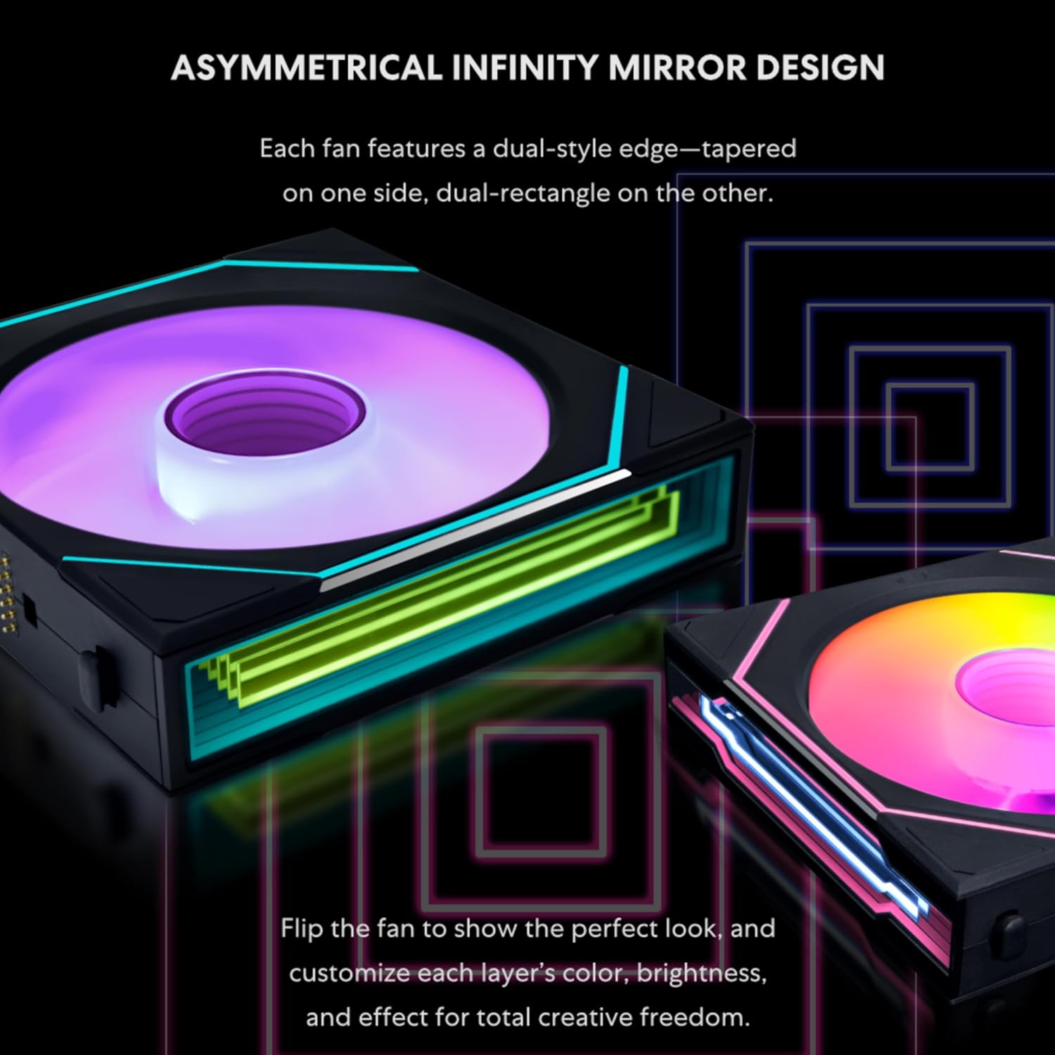 UNI Fan Sl-Infinity Wireless 120 - Triple Pack (Reverse Blade) - 2.4 Ghz Wireless Signal ARGB Fan Control - Double Infinity Mirror - Low Noise - Controller Included - Black (12RSLIN1W3B)