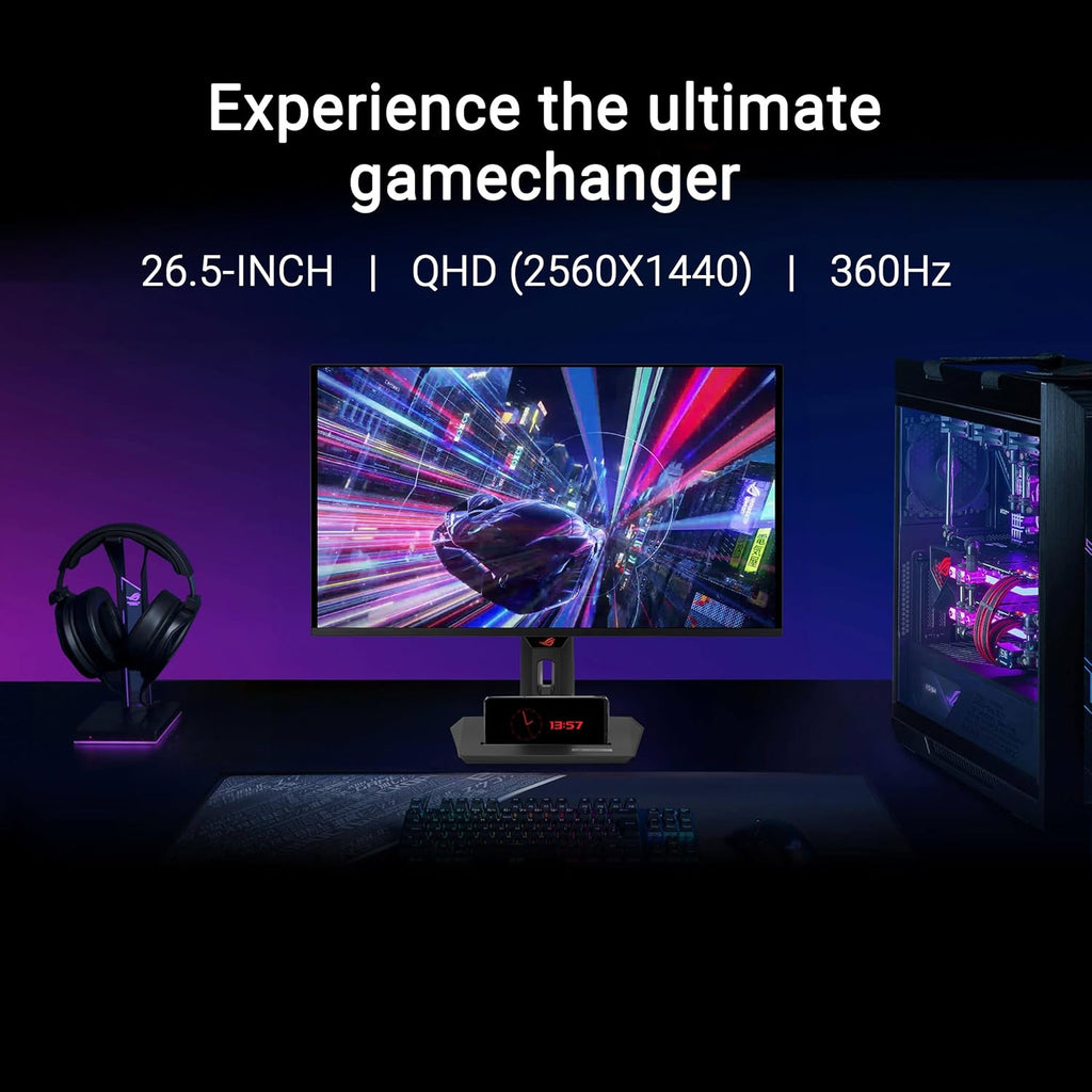 ROG Strix 26.5” 1440P QD-OLED Gaming Monitor (XG27ACDNG) -QHD (2560X1440), 360Hz, 0.03Ms, Custom Heatsink, OLED Care+, G-SYNC Compatible, 99% DCI-P3, Displaywidget, AI Gaming, 3Yr Warranty
