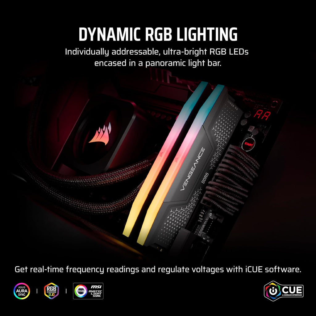 Vengeance RGB RS DDR5 RAM 16GB (2X8Gb) up to 6000Mhz CL36-44-44-96 1.35V AMD EXPO Intel XMP Computer Desktop Memory – Gray (CMG16GX5M2E6000Z36)